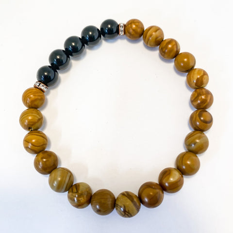 Harmony Mala Bracelet Wood Jasper & Obsidian - Arts and Heritage St. Albert