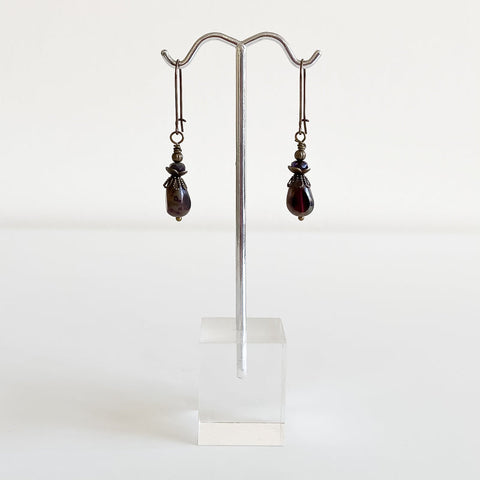 Czech Glass Teardrop Earring Dark Grey - Arts and Heritage St. Albert