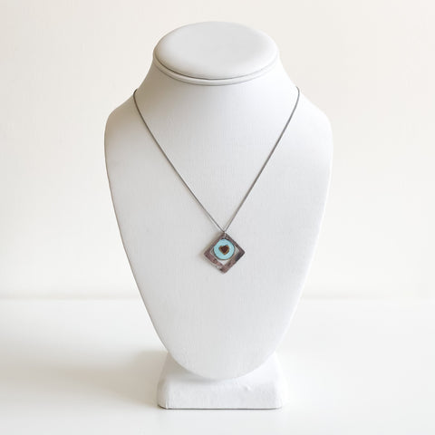 Sterling Silver Square With Enameled Brass Circle Heart Necklace - Arts and Heritage St. Albert