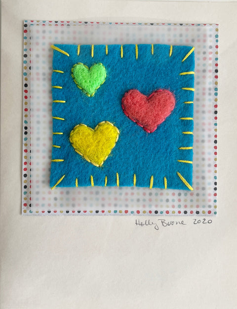 Holly Boone Art Cards - Heart Trio Teal - Arts and Heritage St. Albert