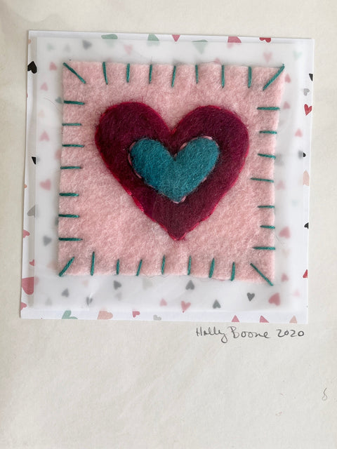 Holly Boone Art Cards - Single Hearts Maroon & Teal - Arts and Heritage St. Albert