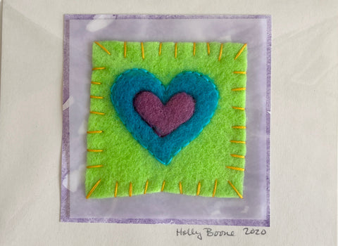 Holly Boone Art Cards - Single Hearts Teal & Purple - Arts and Heritage St. Albert