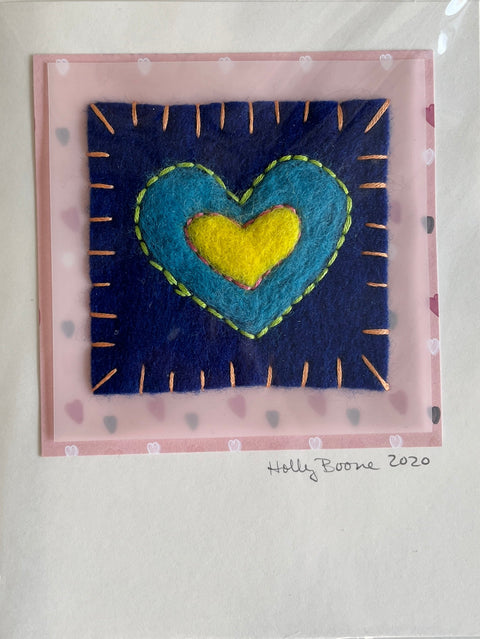 Holly Boone Art Cards - Single Hearts Blue & Yellow - Arts and Heritage St. Albert