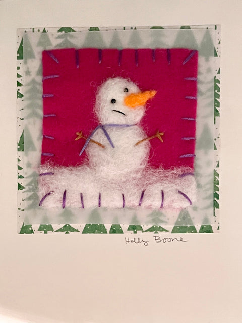 Holly Boone Art Cards - Winter Themed Snowman - Magenta Background - Arts and Heritage St. Albert