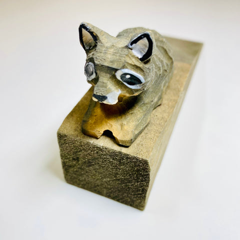 Wooden door stop raccoon - Arts and Heritage St. Albert