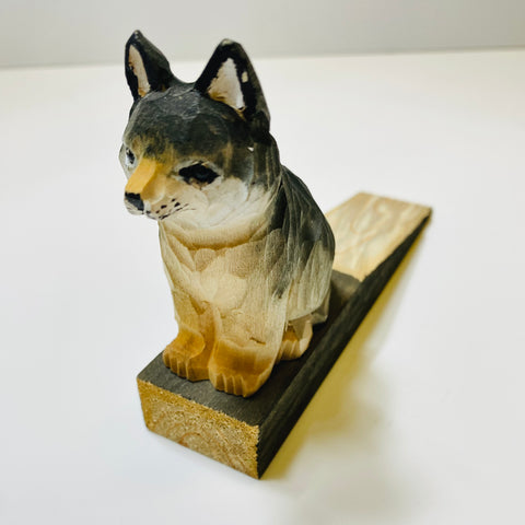 Wooden door stop wolf - Arts and Heritage St. Albert