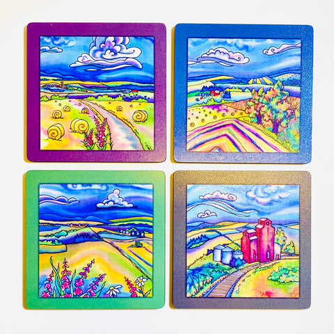 Silk Concepts Coasters (set of 4) Farmland series - Arts and Heritage St. Albert