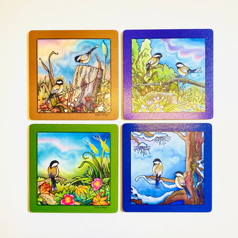 Silk Concepts Coasters (set of 4) Chickadee II series - Arts and Heritage St. Albert