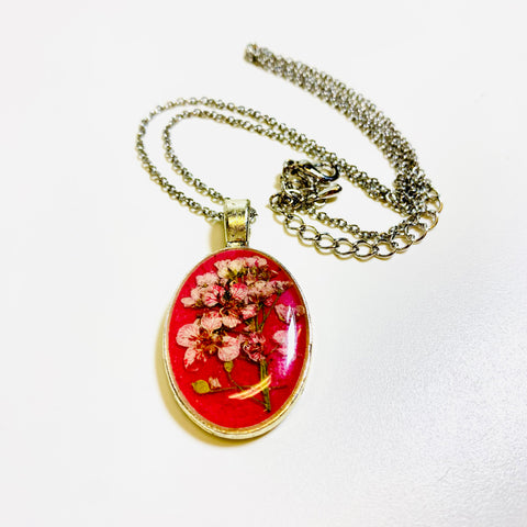 Pressed Flower Necklace Oval Pendant - Arts and Heritage St. Albert