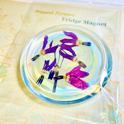 Pressed Flower Art Fridge Magnets Purple Flowers Round - Arts and Heritage St. Albert