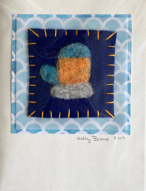 Holly Boone Art Cards - Mittens Orange & Blue Mitten - Arts and Heritage St. Albert