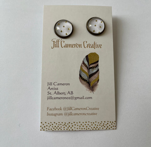 Earrings White with Gold Dots - Arts and Heritage St. Albert