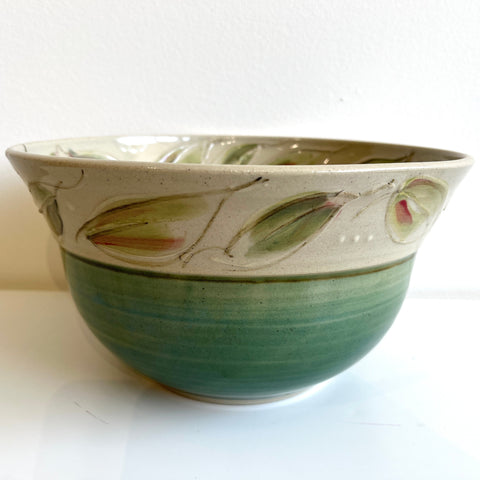 Green & White Bowl with Leaves - Arts and Heritage St. Albert