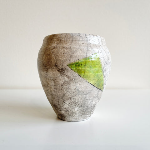 Small White and Lime Raku Vase - Arts and Heritage St. Albert