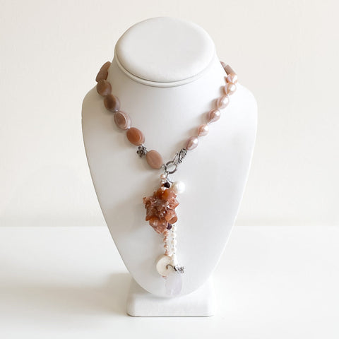 'Pema' Sunstone Pearl Quartz & Shell Necklace - Arts and Heritage St. Albert