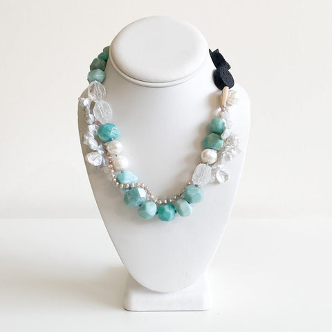 'Pema' Necklace Amazonite, Lava Rock, Pearl - Arts and Heritage St. Albert