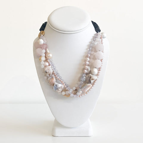 'Pema' Necklace with Rose Quartz, Agate, Freshwater Pearls & Lava Rock - Arts and Heritage St. Albert