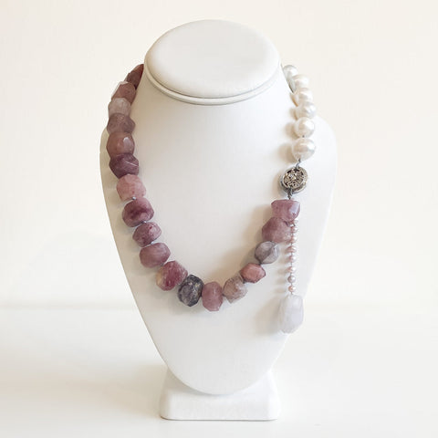 'Pema' Chunky Statement Necklace Pink Quartz - Arts and Heritage St. Albert