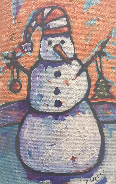 Pam Weber Holiday Cards Snowman Yellow Background - Arts and Heritage St. Albert