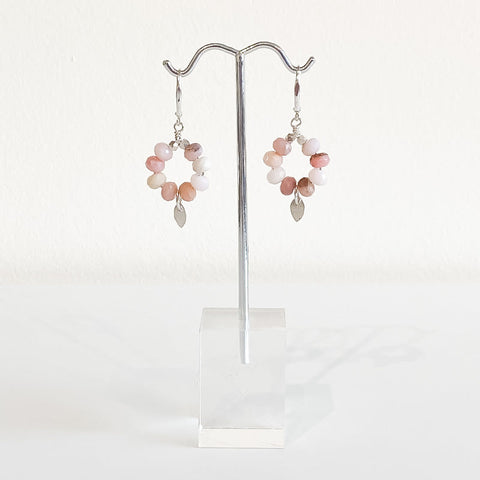 Petal Collection - Peruvian Pink Opal Hoop and Fine Silver Petal - Arts and Heritage St. Albert