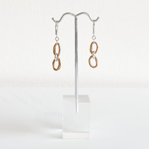 Curve Collection - Bronze and Sterling Silver Stacked Link Earrings - Arts and Heritage St. Albert