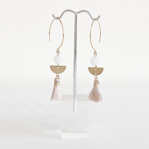 White Jade and Tassle Drop Earrings - Arts and Heritage St. Albert