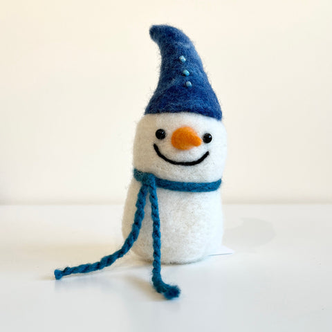 Snowman Sculptures Blue Hat 6.5" - Arts and Heritage St. Albert