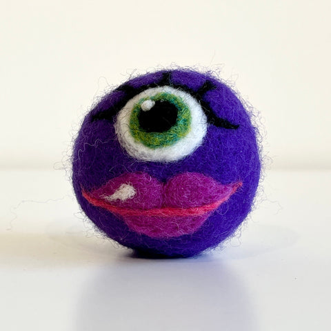 Felted Monster Head Ornaments Purple Monster with Lips - Arts and Heritage St. Albert