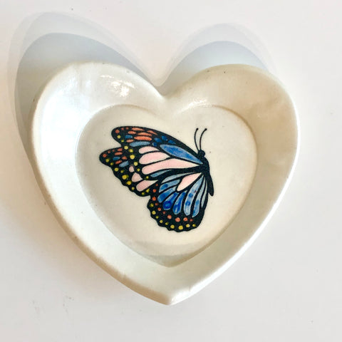 Heart Shaped Trinket Dish with Butterfly Blue and Orange Butterfly - Arts and Heritage St. Albert