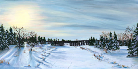 St. Albert Series Art Cards by Memory Roth Snow on the Trestle, 8" x 4" - Arts and Heritage St. Albert