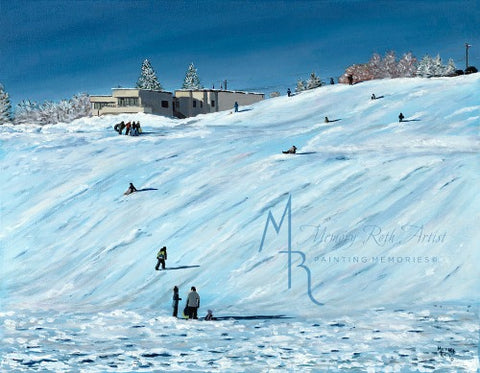 St. Albert Series Art Prints by Memory Roth Sledding on Seven Hills, 11 inches x 14 inches - Arts and Heritage St. Albert